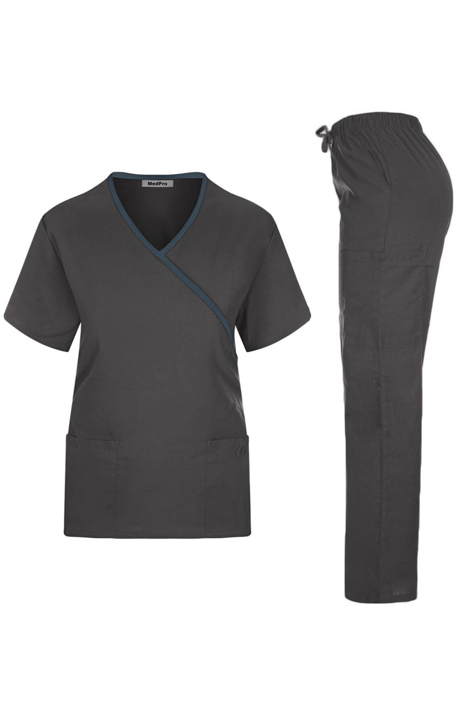 Minty Mint, Women's, Contrast Trimmed Solid Medical Scrub Set Mock Wrap