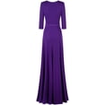 thumbnail image 2 of Bon Rosy, Women's, 3/4 Sleeve Deep V-Neck Maxi Faux Wrap Solid Dress, Purple, S, 2 of 2