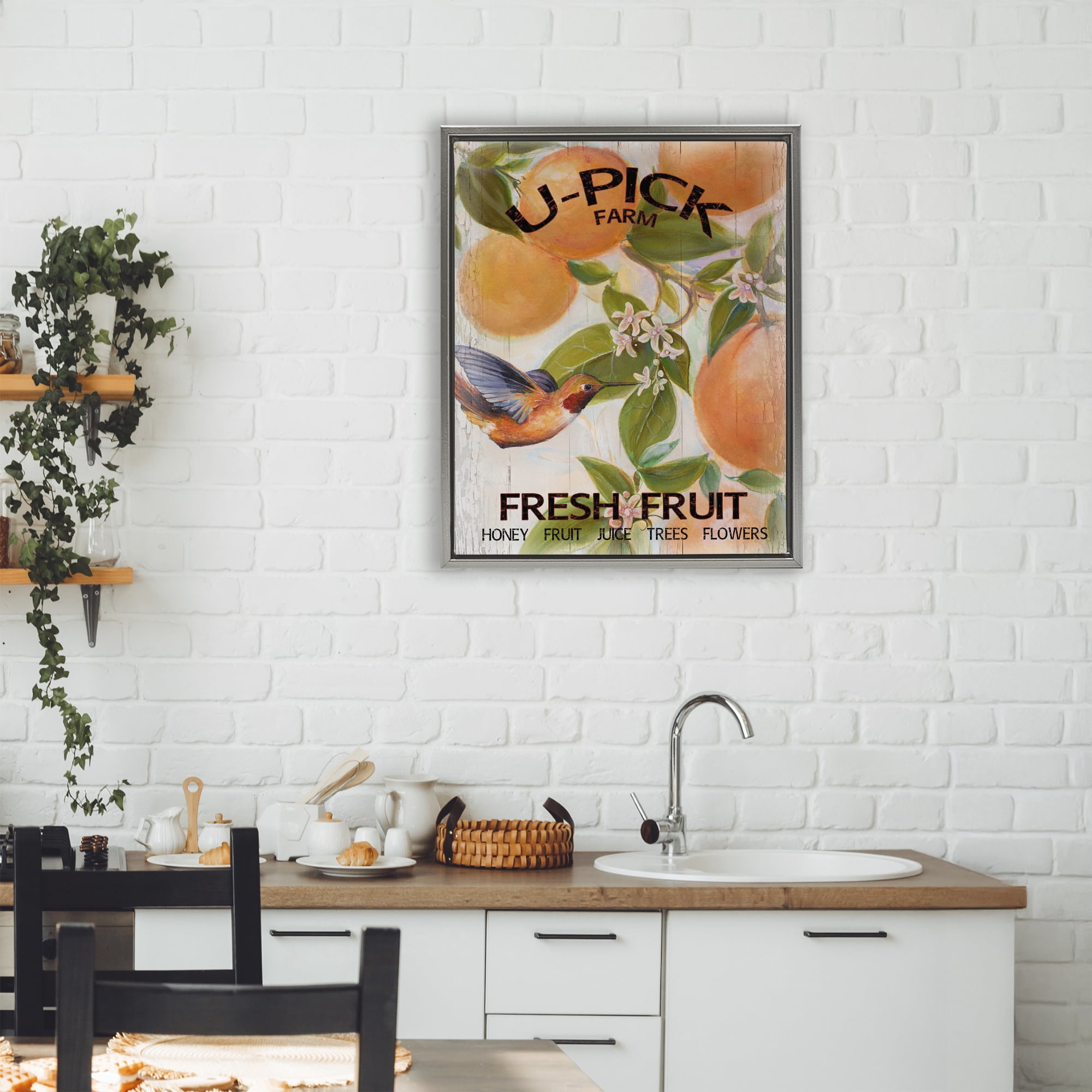 Stupell Industries U-Pick Fresh Fruit Farm Gray Framed Floater Canvas Wall Art, design by Diannart