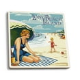 thumbnail image 1 of Long Beach Island, New Jersey, Woman on Beach Scene (Absorbent Ceramic Coasters Set of 4 Matching Images, Cork Back, Kitchen Table Decor), 1 of 3