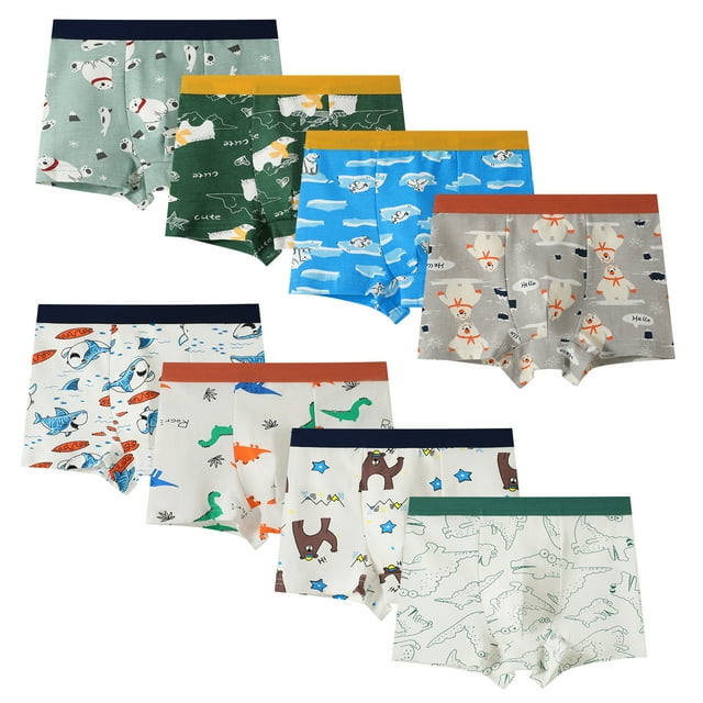 Hbhpov sous-Vêtements Garçons Dinosaures Boxeurs pour Tout-Petits Caleçons Courts Enfants sous-Vêtements Doux, Lot de 8, Taille 2-12