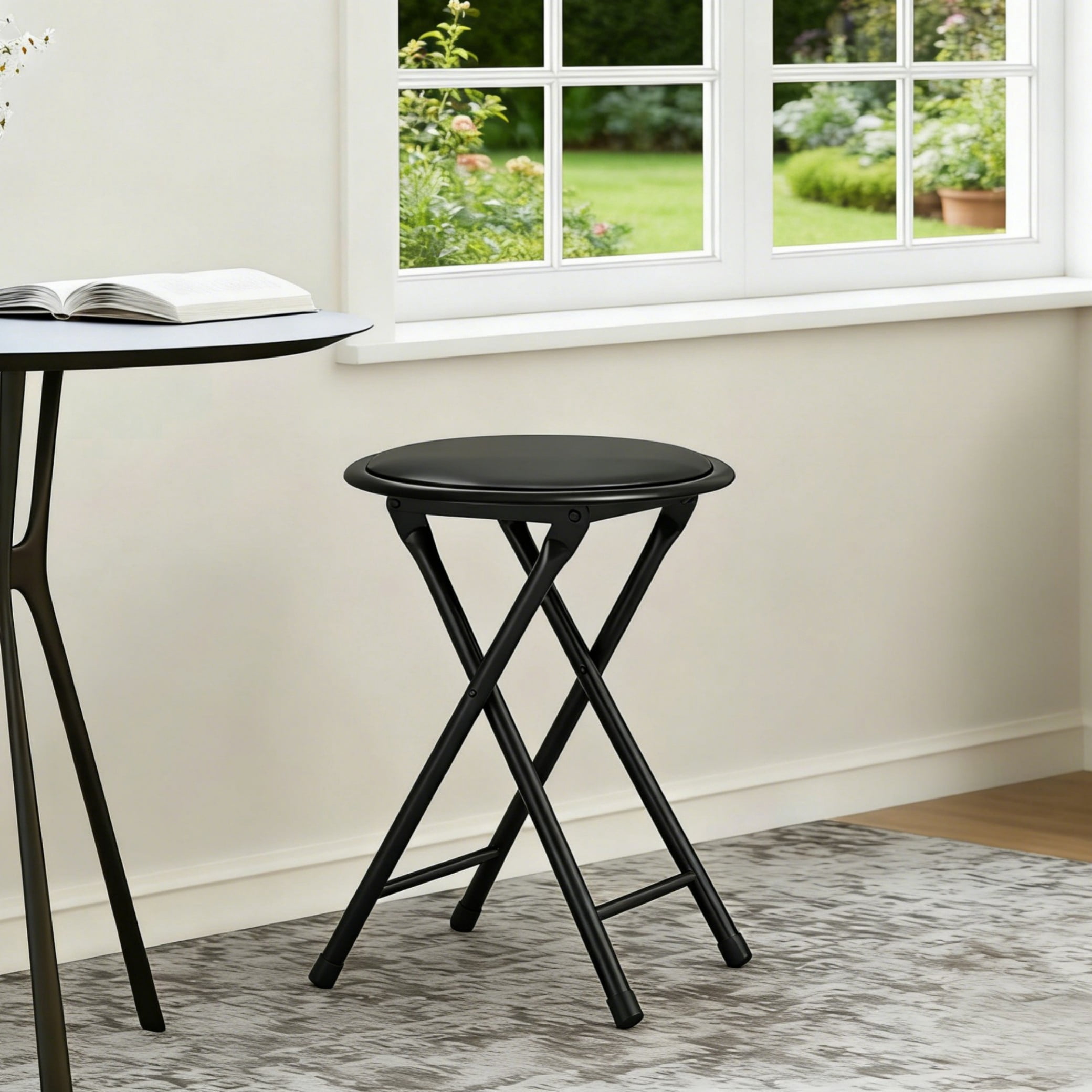 BSHTI Durable Folding Chair with PVC Padded Cushion – Stainless Steel Frame, High-Density Foam, Waterproof & Easy Clean, for Home Office Gatherings, Black (1 Pack)
