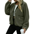 thumbnail image 3 of Womens Fleece Jacket Fuzzy Long Sleeve Short Winter Coats Button Down Jacket Outerwear with Pockets Army Green M, 3 of 6