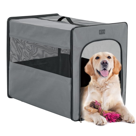 PETSFIT Collapsible Dog Crate, Soft Sided Dog Crate - 31 Inch with Thicken Mat, Easy to Fold, Sturdy and Portable, Perfect for Traveling, Dog Travel