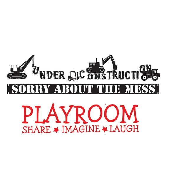 QUOTES - Easy To Apply Kids Playroom Quotes Vinyl Wall Decoration Under Construction Sorry About The Mess Lettering Art Design Construction Trucks & Vehicles Wall Decal 10" x 5"