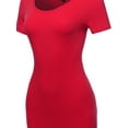 thumbnail image 4 of A2Y Women's Solid Fitted Classic Short Sleeve Premium Cotton Midi Dress Ruby L, 4 of 5