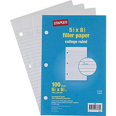 Staples College Ruled Filler Paper, 5 1/2" x 8 1/2", 100/Pack (12301M)