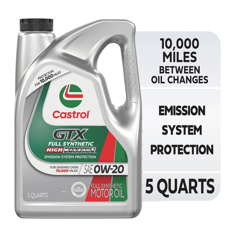 Castrol GTX Full Synthetic High Mileage 0W-20 Motor Oil, 5 Quarts