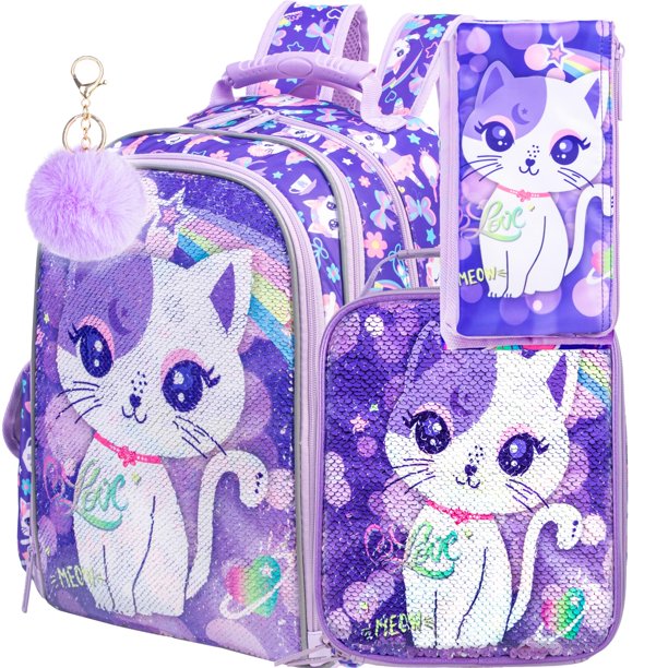 Mochila UFNDC Cat para niñas con lonchera de 16 pulgadas resistente al agua