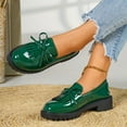 thumbnail image 2 of Women's Fringe Patent Leather Loafers Slip On Chunky Platform Casual Dress Shoes Cute Bowknot Mary Jane Shoes Green Size 9, 2 of 7