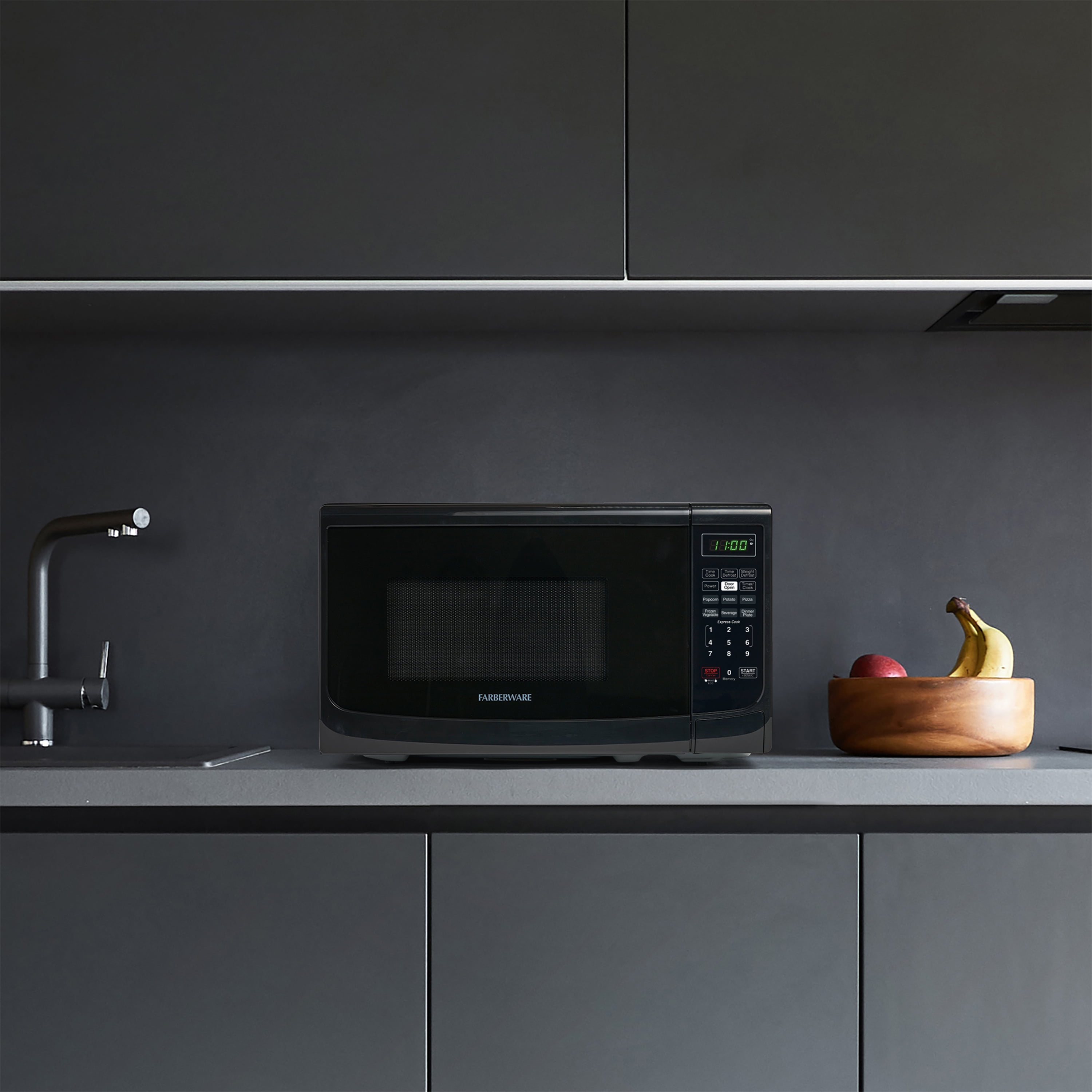 Farberware Countertop Microwave Oven with LED Lighting & Child Lock, 0.7 Cu Ft Black