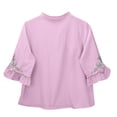 thumbnail image 5 of Purple Shirts for Women Cotton and Linen V Neck Retro Embroidered Loose Casual Top, 5 of 6
