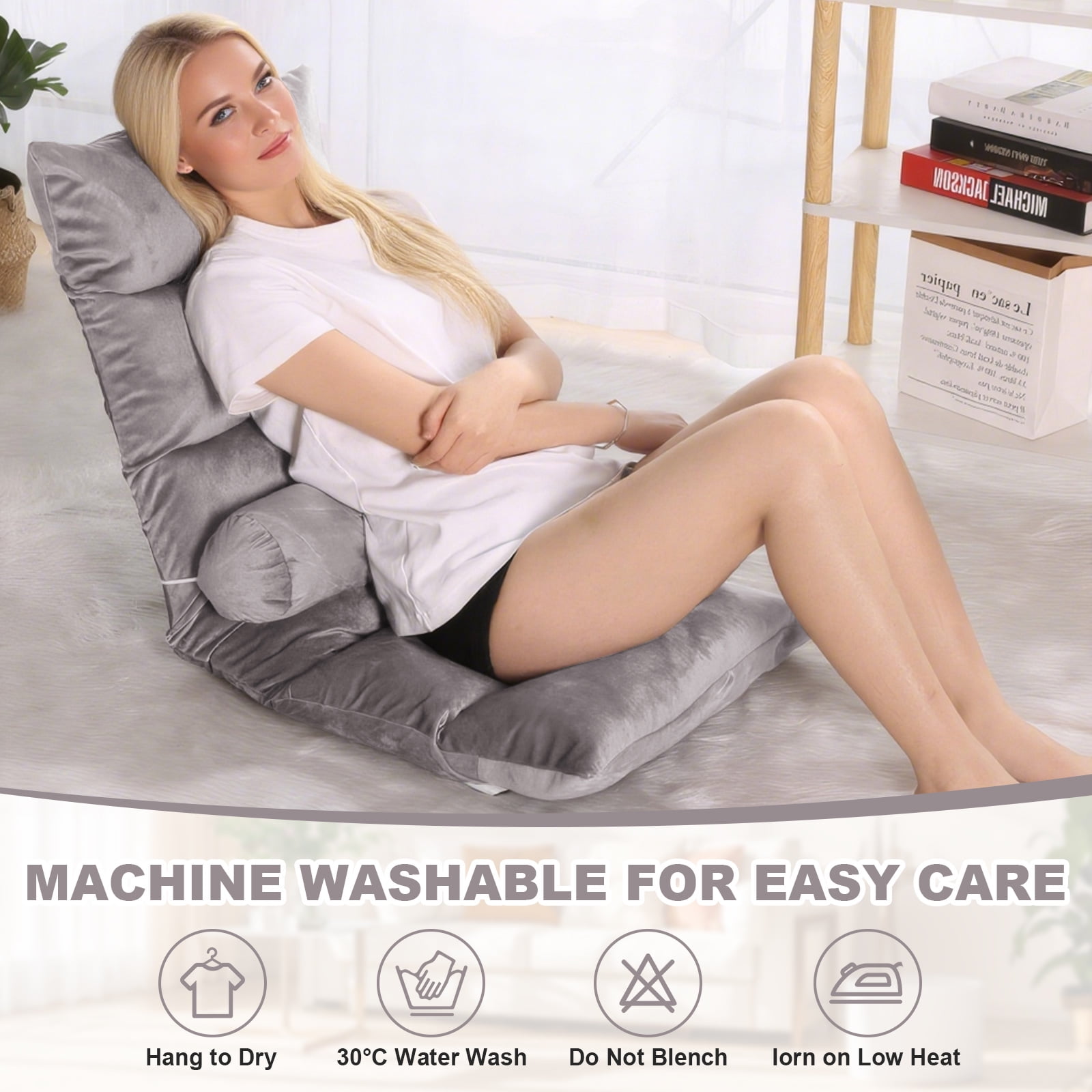 Eurhowing 5-Position Adjustable Floor Chair Folding Gaming Chair, Ergonomic Foldable Lounge Chair, Portable Floor Recliner for TV Watching, Reading, Living Room, Gray