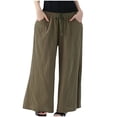 thumbnail image 1 of Timegard Womens Cotton Linen Pants Wide Leg Elastic Waisted Drawstring Casual Loose Trousers with Pockets, 1 of 4