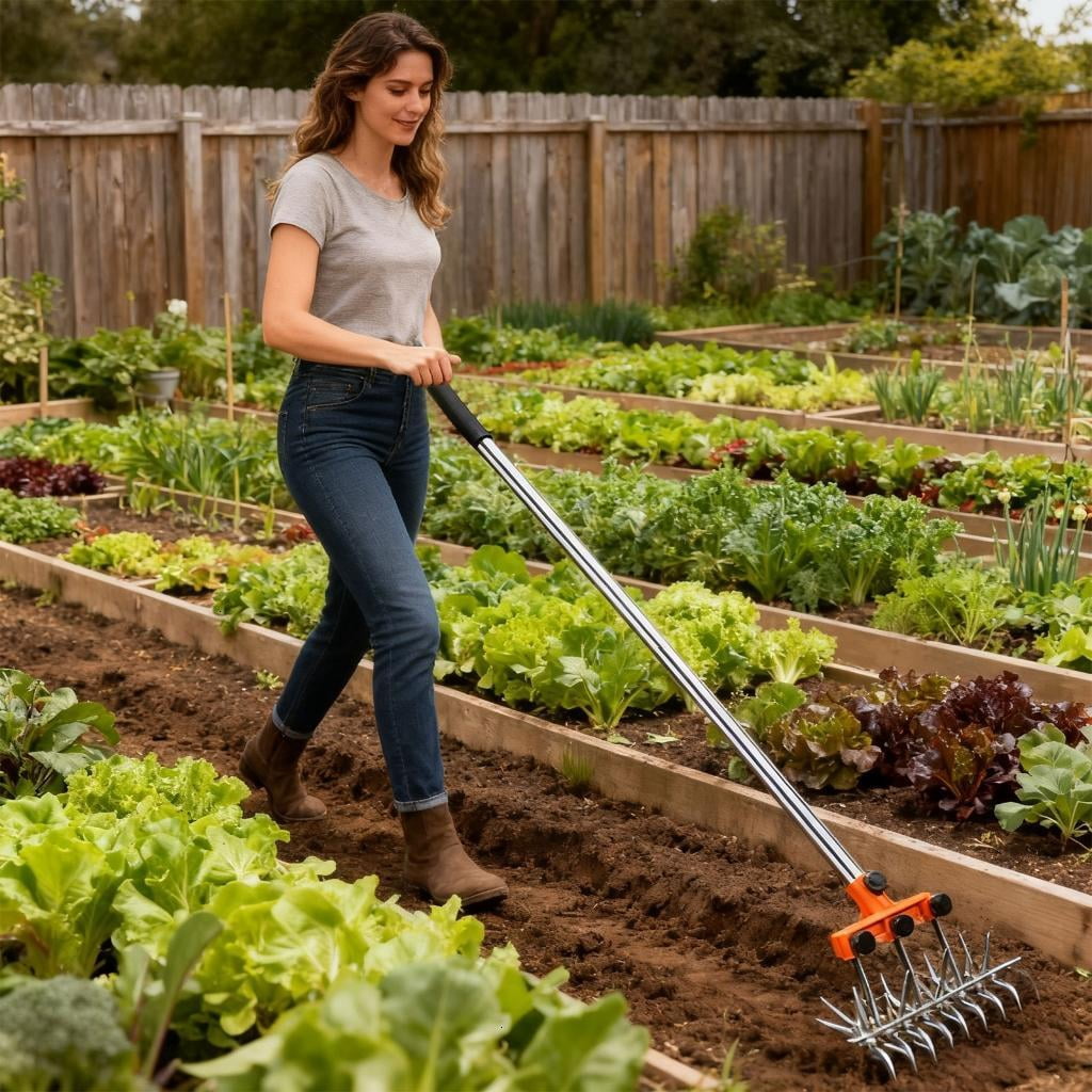 Manual Tiller Tool Metal Construction Wheel Rotary Edger Manual Lawns Tool Gardening For Tight Spaces