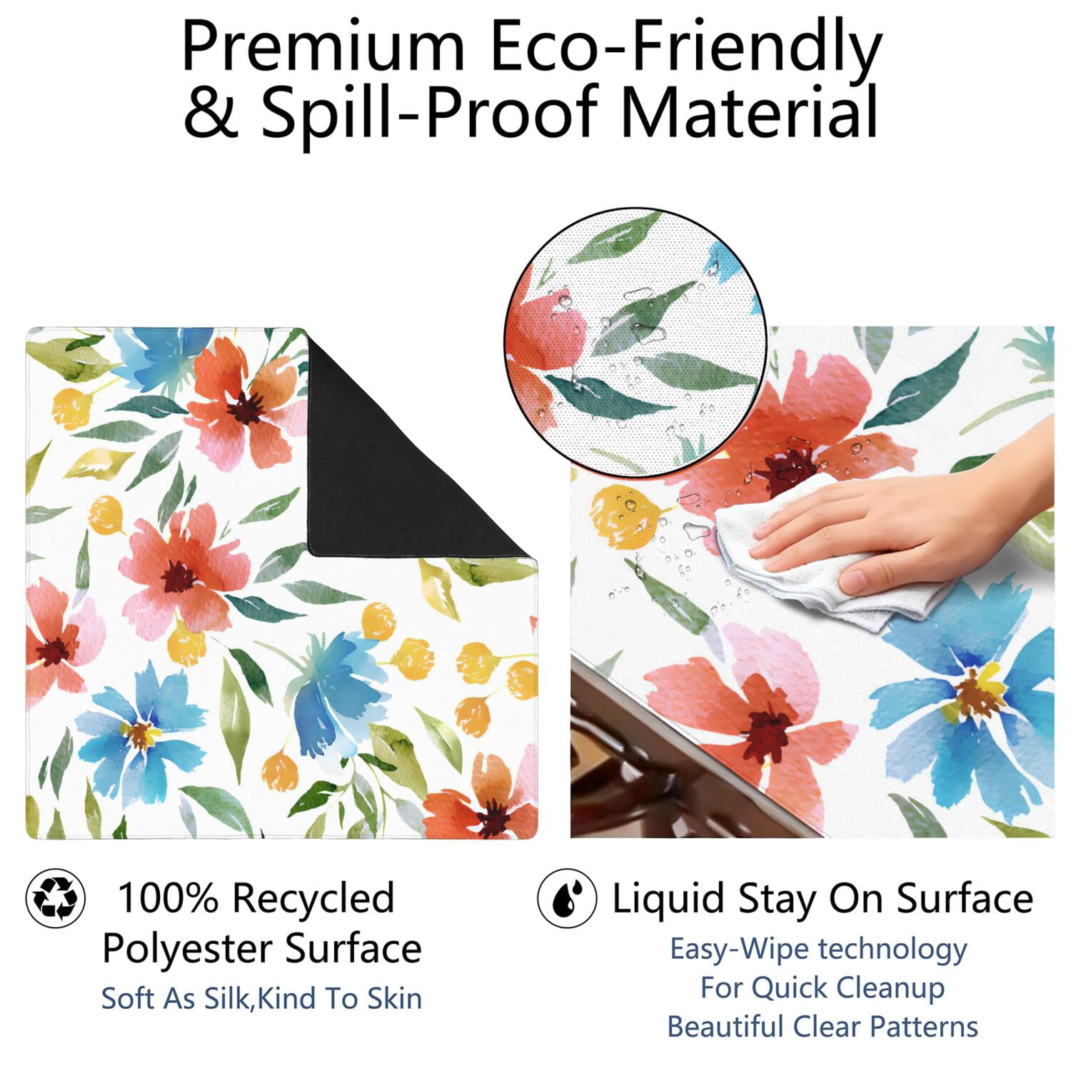 Decorative Floral Design Non-Slip Playing Surface, 31.5 Inch Square Rubber Mat for Mahjong Tables Reduces Tile Noise, Ideal for Cards and Board Games