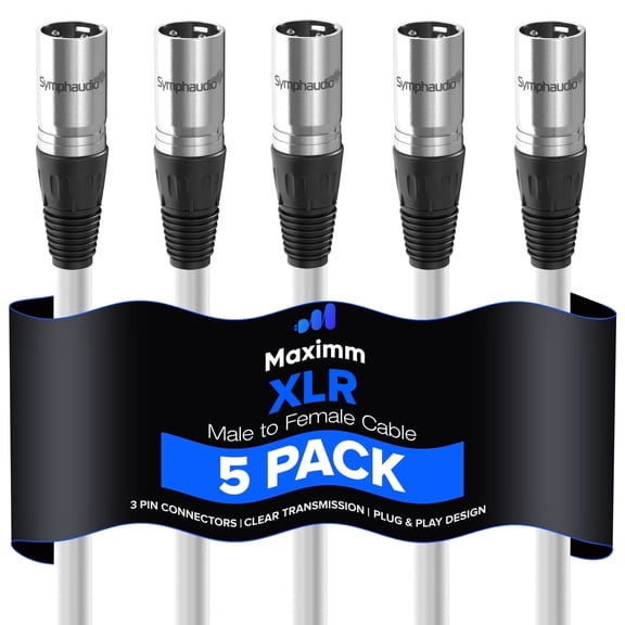Maximm Microphone Cable, White Mic Cable Wire XLR Male to XLR Female 1.5ft - Heavy Duty Microphone Cord W/Metal Connectors, Impedance-Balanced Lines for RF & EM Noise Reduction (5 Pack)