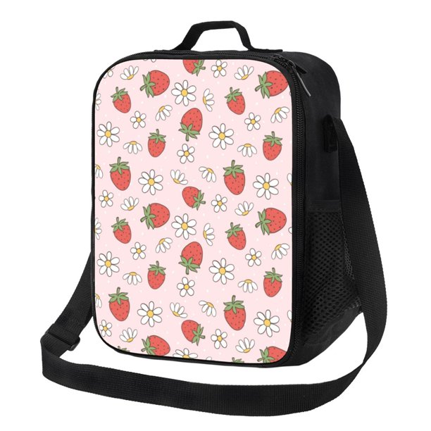 Balery Strawberry Floral Caja de Almuerzo y Bolsa de Almuerzo para Hombres y Mujeres, Bolsa de Almuerzo Reutilizable con Gran Capacidad, Bolsa de Almuerzo Aislada