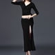 thumbnail image 5 of Suave mujer señora chica ropa de baile separada danza del vientre gimnasio ropa de práctica falda superior (negro L), 5 of 6