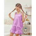 thumbnail image 5 of Aideaone Girls Silk Pajama Sets 3pcs Button Down Kids Satin Pjs set Short Sleeve Sleepwear 6-13 Years, 5 of 7