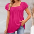 thumbnail image 4 of Gibobby Camisetas Mujer Manga Corta Ropa de mujer Europa y los Estados Unidos Nuevas damas Casual Cuello cuadrado Encaje Manga corta Nuevo vestido de v(Rosa,M), 4 of 5