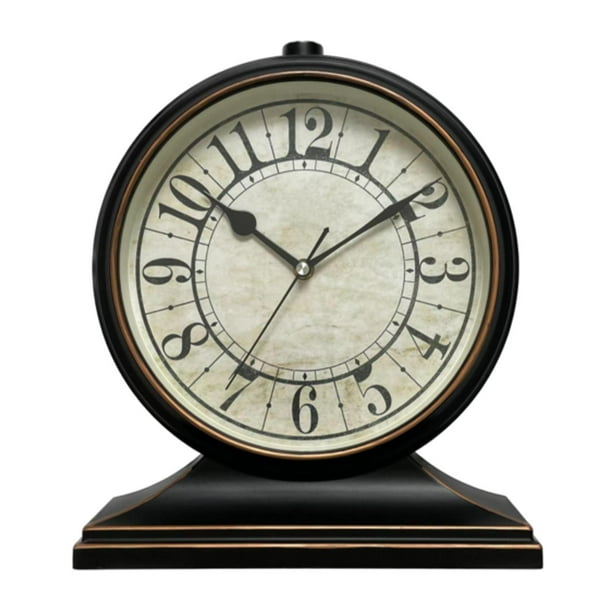 Reloj de mesa de diseño retro con números arábigos, elegante y silencioso. Negro