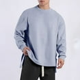 thumbnail image 3 of YUGYXL Mens Oversized Sweatshirts Lightweight Casual Crew Neck Long Sleeve Tunic Top Side Slit High-Low Hem Soft Pullover Blue XL, 3 of 7