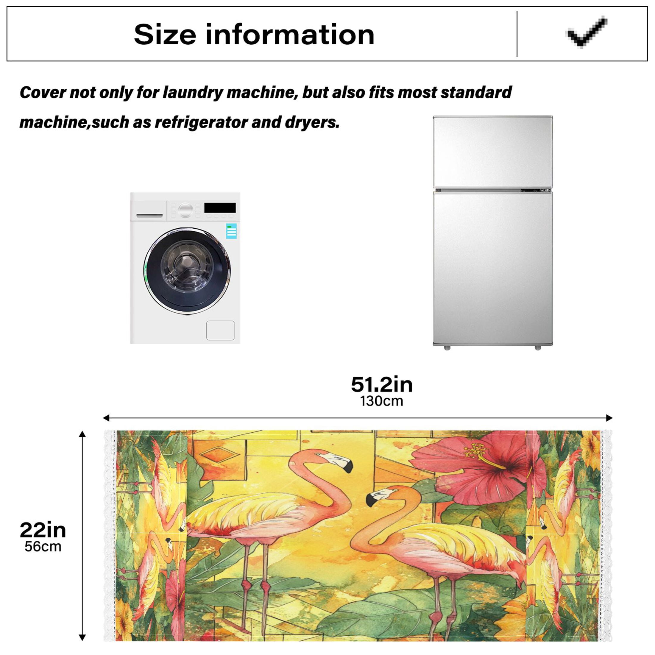 Washing Machine Cover 51.2x22in, Durable Polyester Dust Cover with Lace Trim and Side Pocket for Appliances Watercolor Flamingo