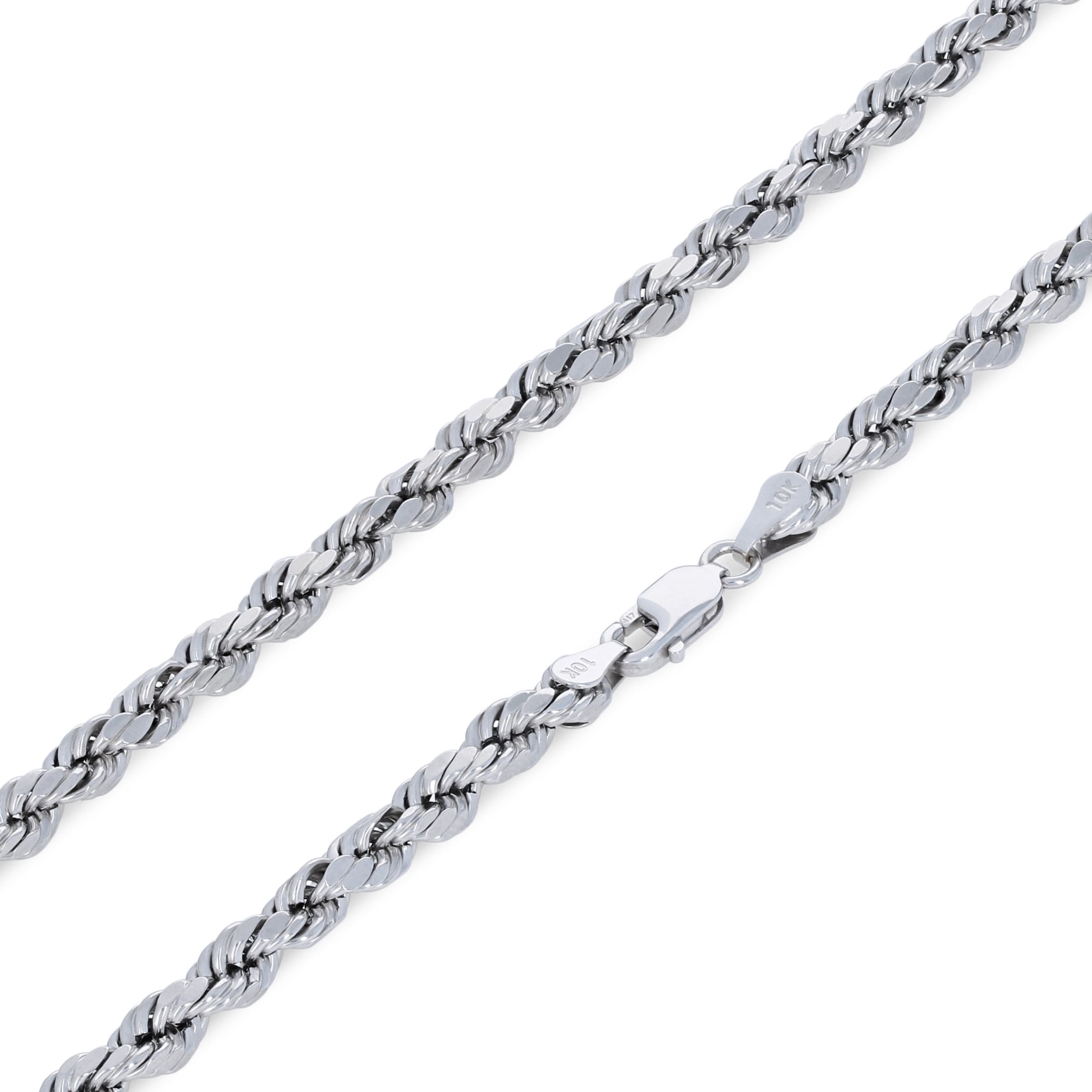 Nuragold 10k White Gold 4mm Rope Chain Diamond Cut Bracelet (7"-9") Italian Jewelry for Men & Women