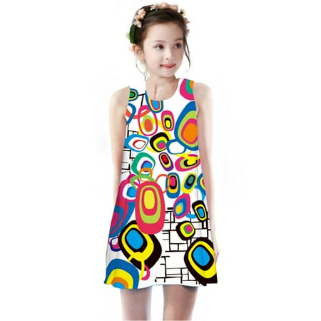 

QWERTYU Infant Baby Toddler Child Children Kids Summer Dress Print Dresses Sleeveless Sundress for Girl 4Y-9Y 140