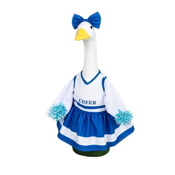 Porch Goose Outfits 19-23 Inch Blue Cheerleader Dress with Bow and Pom Poms Back To School Football Seasonal Outdoor Front Porch Patio and Garden Decor