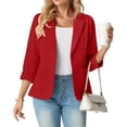 thumbnail image 5 of JWD Women's Slim Fit 3/4 Sleeve Notched Lapel Blazer - One Button Business Office Jacket with Pockets Red 8, 5 of 6