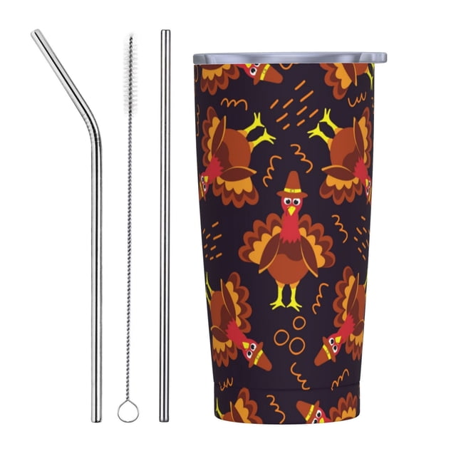Vaso de acero inoxidable con tapa de pavo de Acción de Gracias, taza térmica portátil de 20 oz