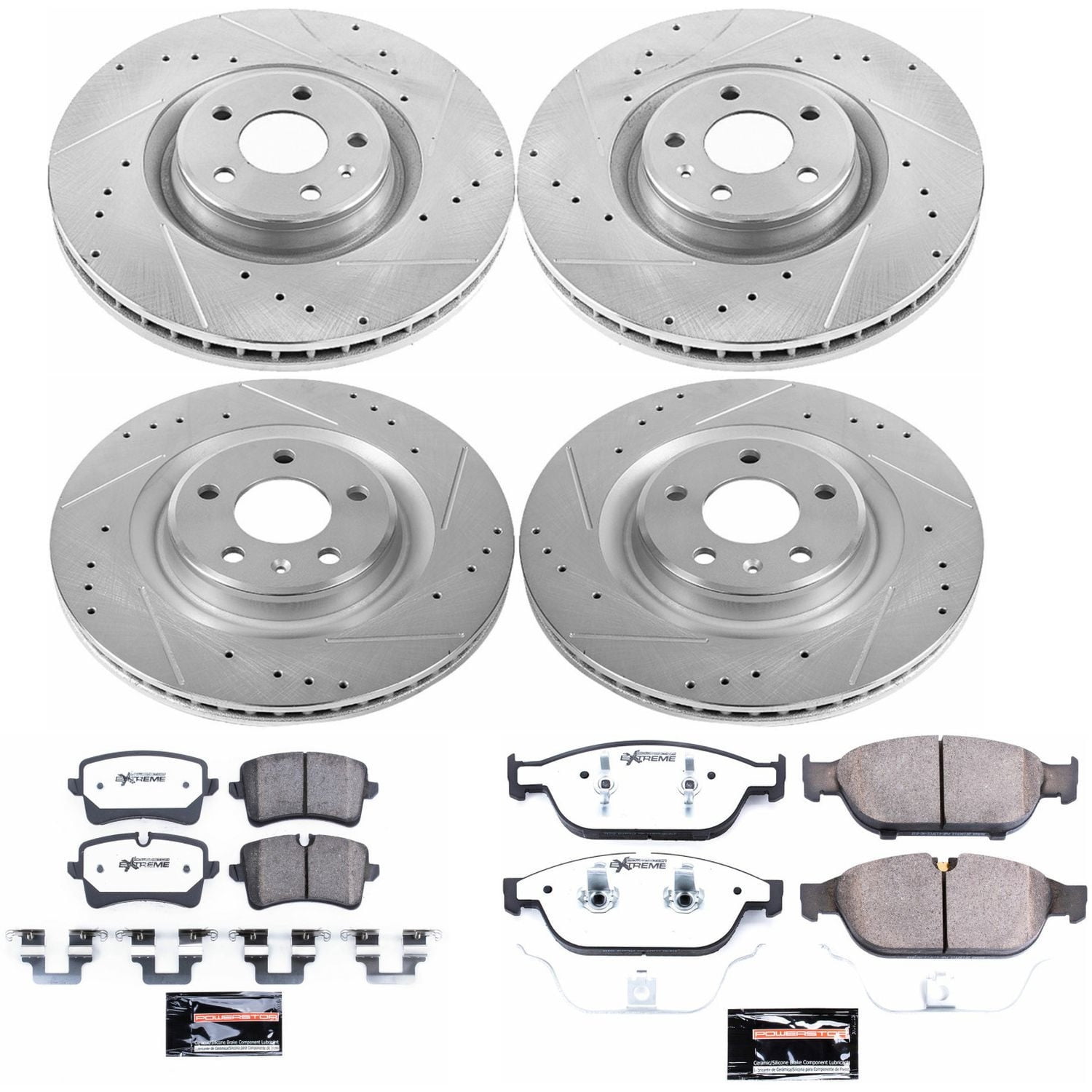 PowerStop Front and Rear Z26 Street Warrior Carbon-Fiber Ceramic Brake Pad and Drilled and Slotted Rotor Kit Fits: AUDI Select Models K6132-26