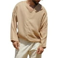 thumbnail image 2 of JTieacloth Pocket T Shirts Casual Seaside Men's Linen Solid Color Long Sleeved Shirt Men, 2 of 5
