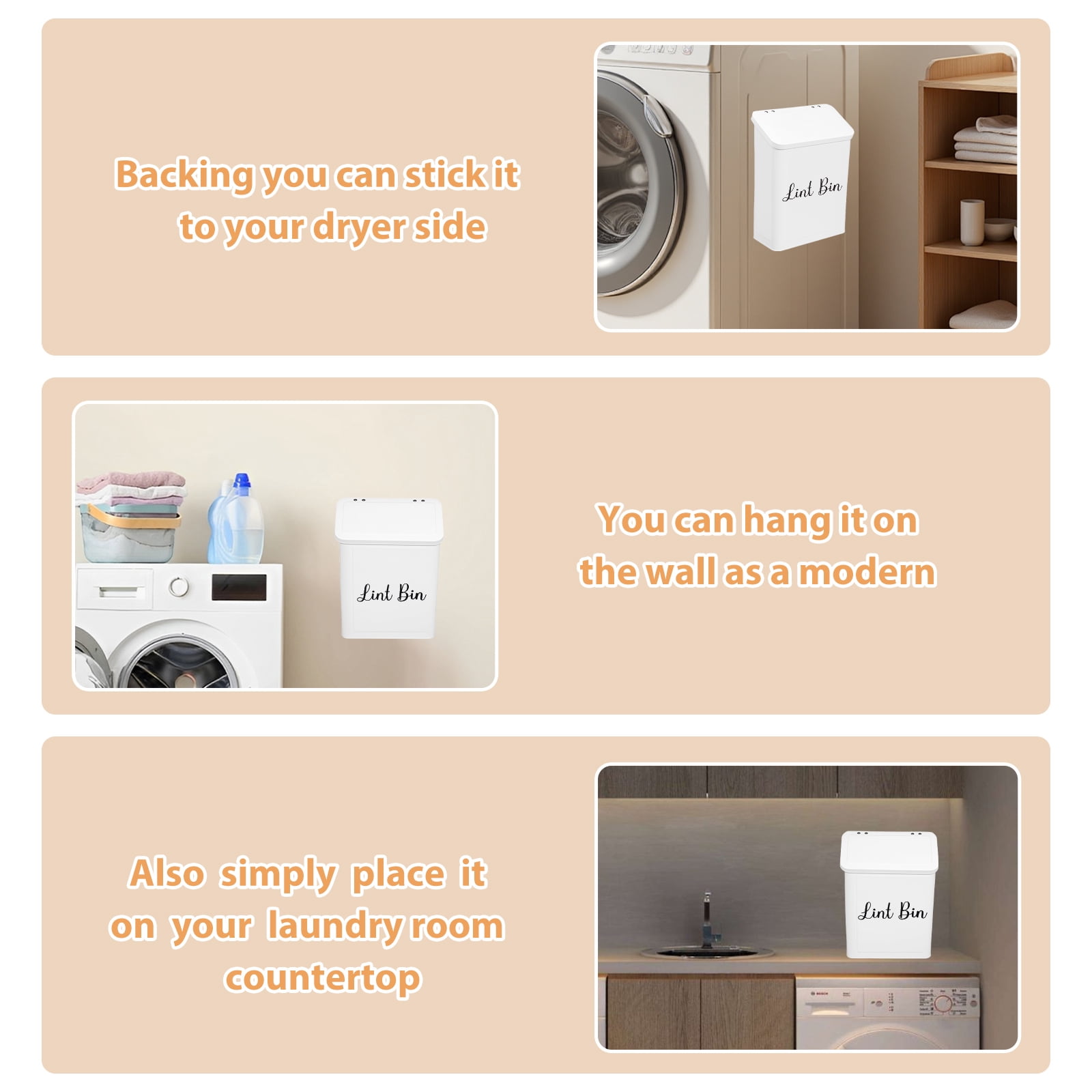 Threns Magnetic Lint Bin Holder with Lid Multipurpose Lint Storage Box Space Saving Container for Laundry Room Organization Decor