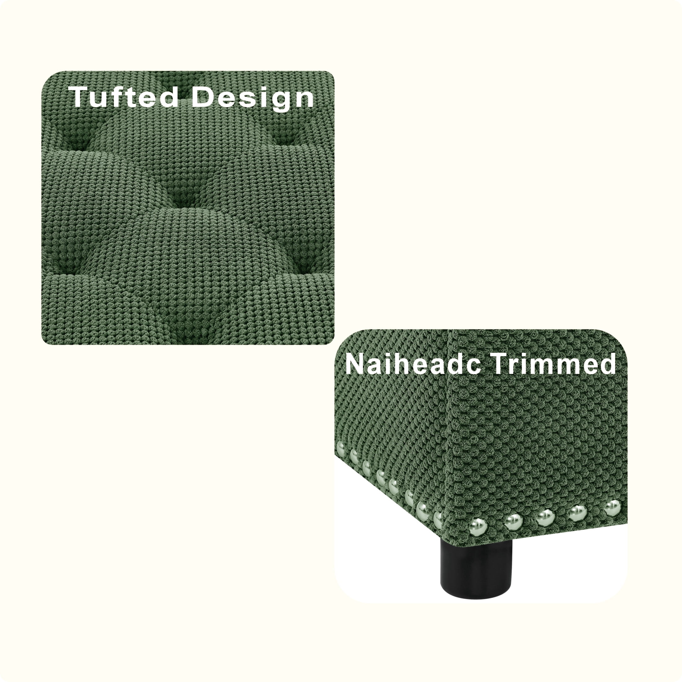 Noble House 30" Square Storage Ottoman with Tufted Top, Nailhead Trim, Green