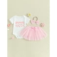 thumbnail image 2 of Newborn Baby Girls Summer Skirt Sets Short Sleeve Letter Donut Print Romper Tulle Skirt Headband, 2 of 7