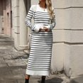 thumbnail image 3 of Vestido recto de rayas, nuevo vestido ajustado de color liso, vestido largo de moda para otoño e invierno, vestido de lana con mangas largas, 3 of 5
