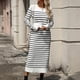thumbnail image 1 of WILLBEST Vestido de Punto Elegante para Mujer, Ajustado, Largo A Rayas, para Otoño/Invierno. Mediana​​, 1 of 3