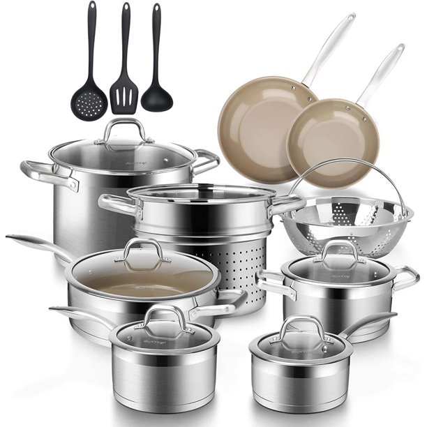 Duxtop 17PC Professional Stainless Steel Induction Cookware Set, Stainless Steel Ceramic 