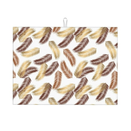 

Dish Drying Mat golden brown feathers Highly Absorbent Microfiber Drying Mat Kitchen Counter or Sink Drawer Liner 16x18 Kitchen Drying Mat Coffee Mat Kitchen Essentials