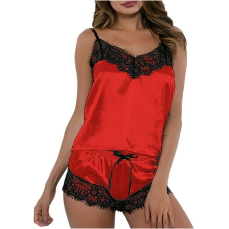 Puawkoer Women s Camisole Shorts Set Women Sexy Lingerie Set Lace Nightwear Women Lingerie Set Lace Push Up Bra Set Women Sexy Lingerie Sets New Sexy Fashion Lace Underwear Sleepwear Pajamas