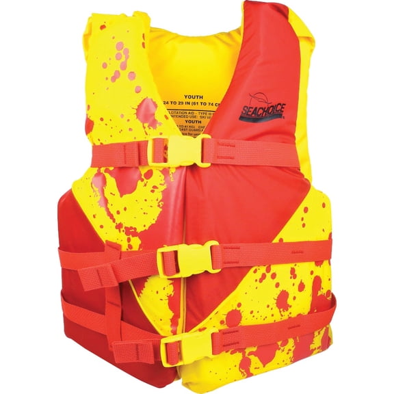 Seachoice Level 70 Life Jacket, Deluxe Adjustable Boat Vest, Bright Yellow and Red, Youth, 55-88 Lbs.