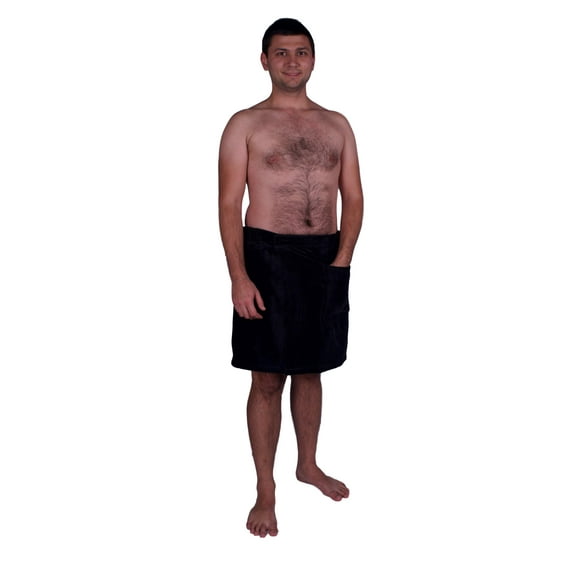 Puffy Cotton Enveloppe Corporelle de Spa en Velours Éponge / Enveloppe-Serviette pour Hommes - Noir