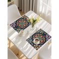thumbnail image 5 of Vintage Flower Placemats Set of 12, Boho Abstract Colorful Ethnic Floral Placemats for Dining Table, Place Mats for Kitchen Tabletop, Waterproof Wipeable Dining Table Mats Set, 5 of 9