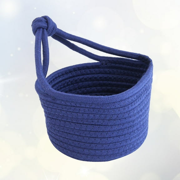 OUNONA Woven Hanging Basket Cotton Rope Storage Basket Sundries Organizer Round Container Blue