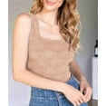 thumbnail image 3 of Women'S Square Neck Wide Strap Crop Tank Tops Flower Going Out Tops Slim Fit Lettuce Trim Crop Tops Brown M, 3 of 5
