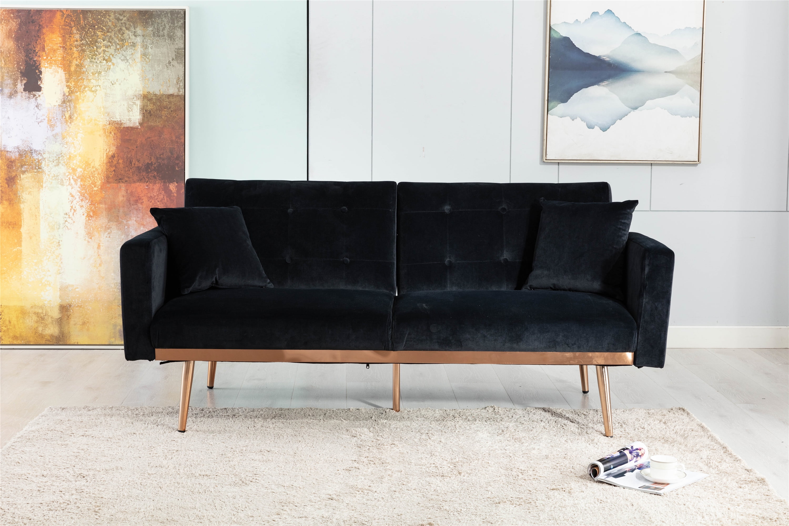 Mid-Century Loveseat Couch Living Room Convertible Sofa Bed, Accent Sofa  Bed Sleeper with Gold Metal Legs, Reclining Sofa Couch Bed Velvet Sleeper  Sofa in Black - Walmart.com