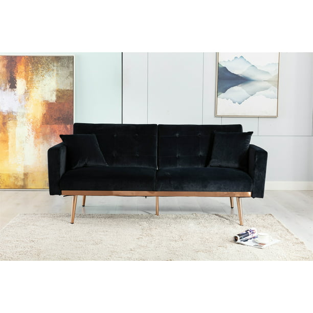 Mid Century Loveseat Couch Living Room, Black Leather Loveseat Sofa Bed